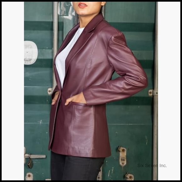 Oversized Lambskin Leather Blazer Women Business Casual Coat - Picture 4 of 7